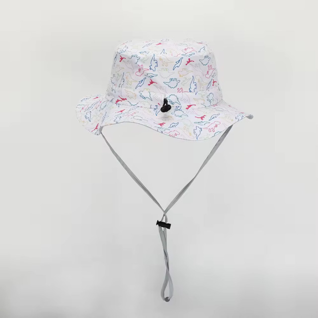 Printed Logo Wide Brim Bucket Hat With String