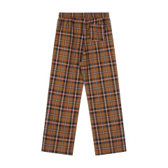Custom  Plaid Print Drawstring Waist Straight Pants with Pocket