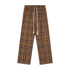 Custom  Plaid Print Drawstring Waist Straight Pants with Pocket