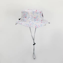 Printed Logo Wide Brim Bucket Hat With String