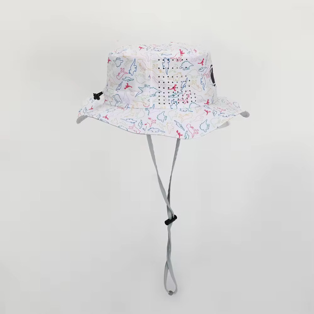 Printed Logo Wide Brim Bucket Hat With String