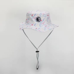 Printed Logo Wide Brim Bucket Hat With String