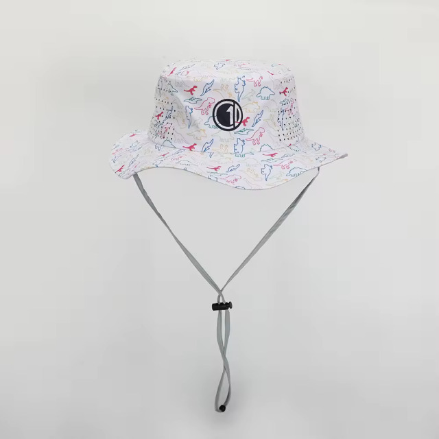 Printed Logo Wide Brim Bucket Hat With String