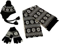 Unisex Black Jacquard Knit Winter Scarf