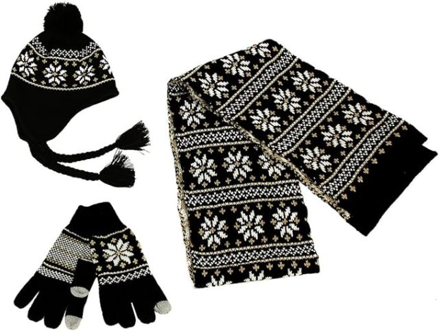 Unisex Black Jacquard Knit Winter Scarf