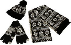 Unisex Black Jacquard Knit Winter Scarf