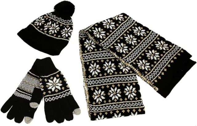 Unisex Black Jacquard Knit Winter Scarf