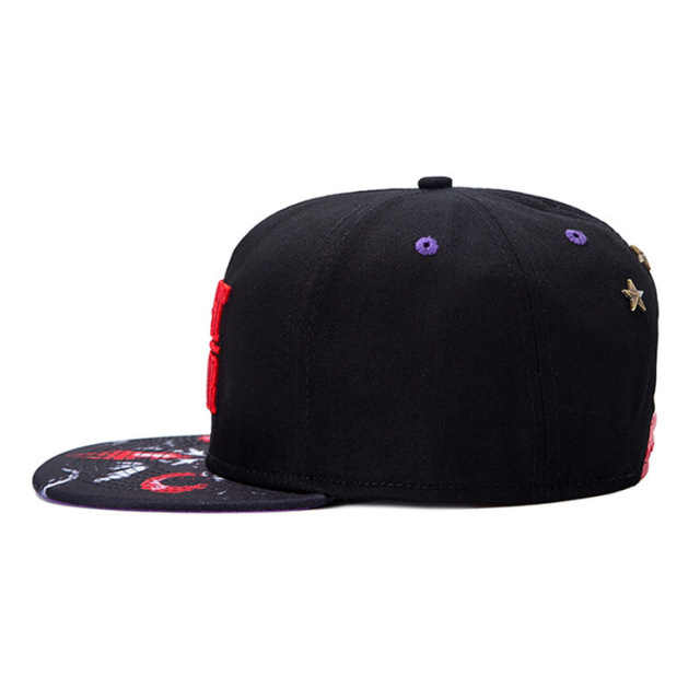 Custom Snapback hat, 3D Embroidery Print Pattern Brim Cotton with Polyester 5 panels Cap