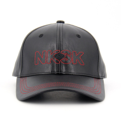 PU Leather Unisex Baseball Cap with Flat Embroidery