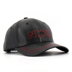PU Leather Unisex Baseball Cap with Flat Embroidery