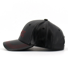 PU Leather Unisex Baseball Cap with Flat Embroidery