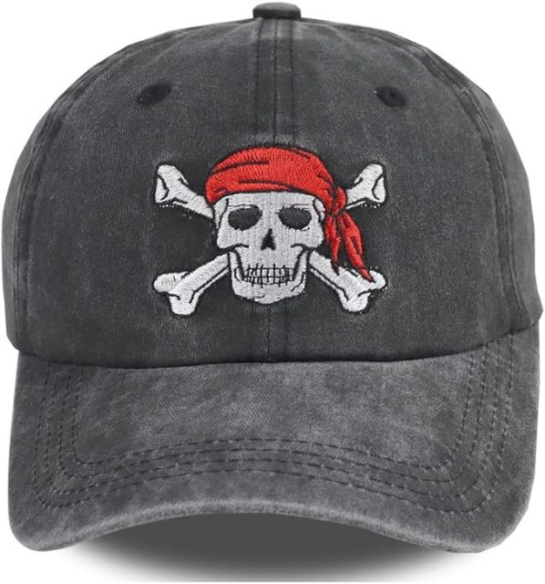 Washed Denim Cotton Embroidered Skeleton Dad Hat