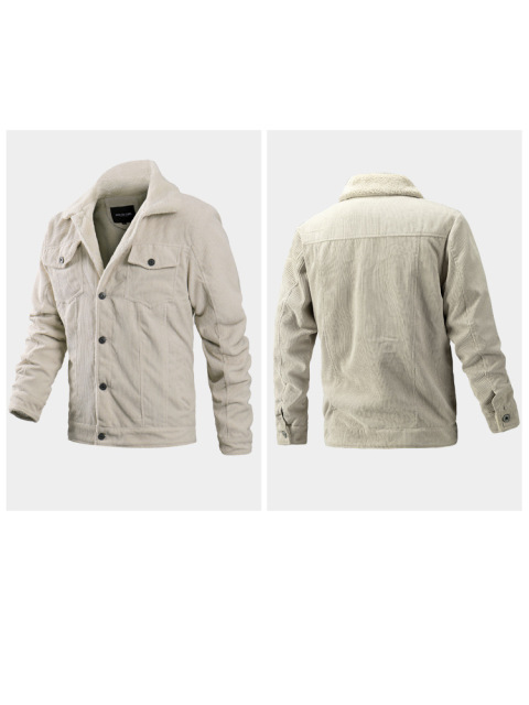 Custom Men's Button Up Warm Casual Corduroy And Sherpa Lined Jackets