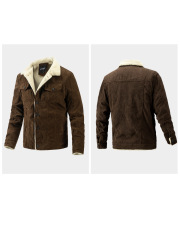 Custom Men's Button Up Warm Casual Corduroy And Sherpa Lined Jackets