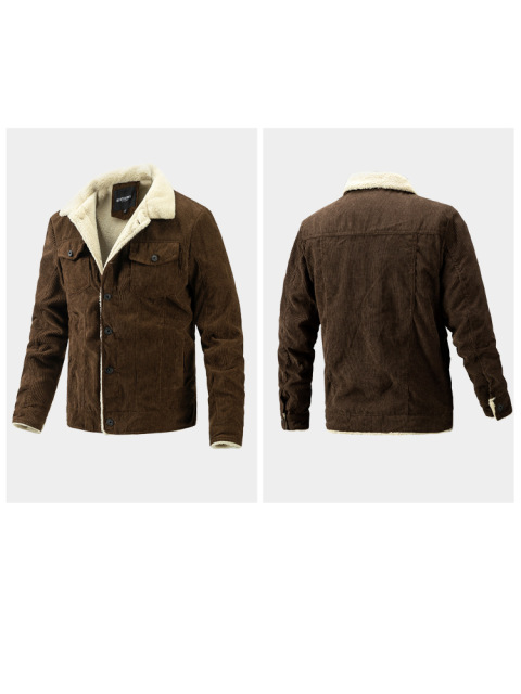 Custom Men's Button Up Warm Casual Corduroy And Sherpa Lined Jackets