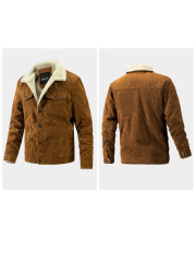 Custom Men's Button Up Warm Casual Corduroy And Sherpa Lined Jackets