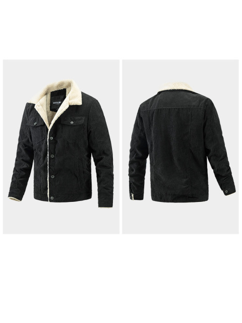 Custom Men's Button Up Warm Casual Corduroy And Sherpa Lined Jackets