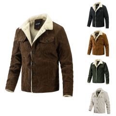 Custom Men's Button Up Warm Casual Corduroy And Sherpa Lined Jackets