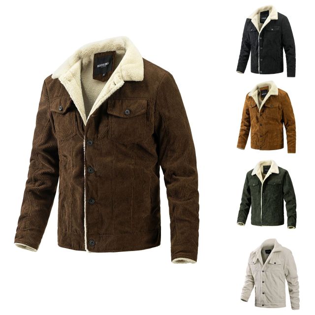 Custom Men's Button Up Warm Casual Corduroy And Sherpa Lined Jackets