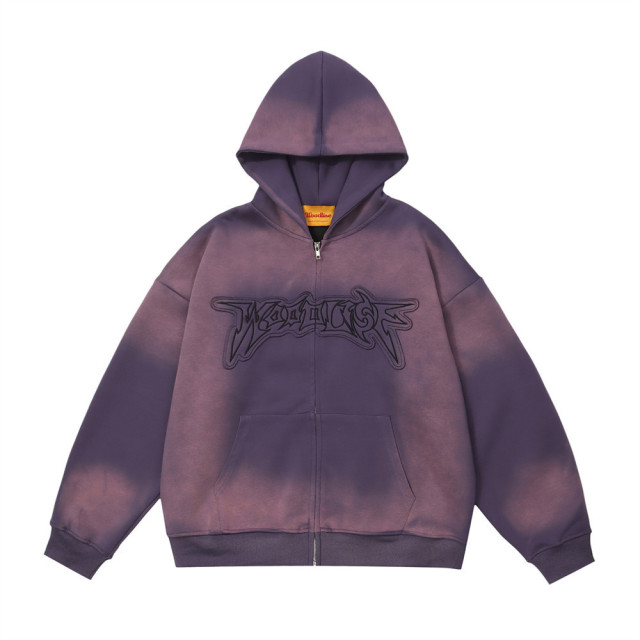 Men's inkjet gradient print hoodie jacket-Happy Crown Clothing