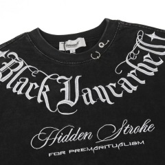 Men's punk street style letter short-sleeved T-shirt, old washed loose casual cotton top