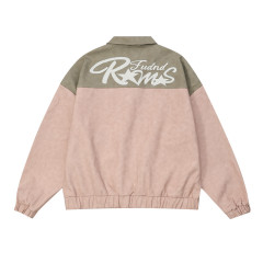 PU leather jacket custom men's contrast color stitching embroidered letters