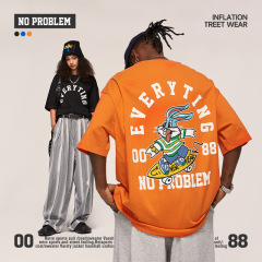 Hip-hop street loose rabbit print short-sleeved T-shirt-Happy Crown Clothing