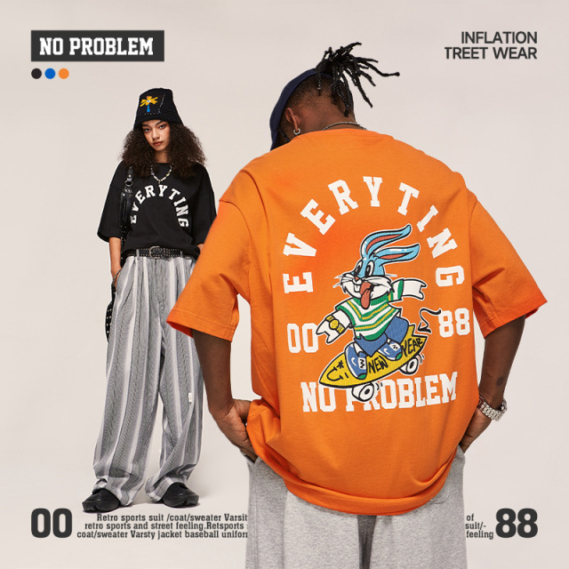 Hip-hop street loose rabbit print short-sleeved T-shirt-Happy Crown Clothing