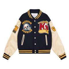 Men's loose long-sleeved PU leather sleeves contrast color jacket coat