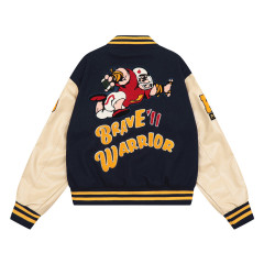 Men's loose long-sleeved PU leather sleeves contrast color jacket coat