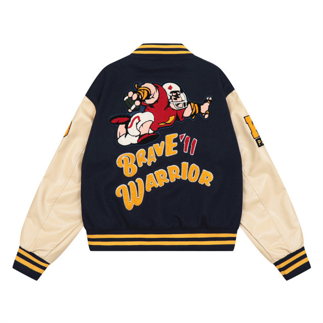 Men's loose long-sleeved PU leather sleeves contrast color jacket coat