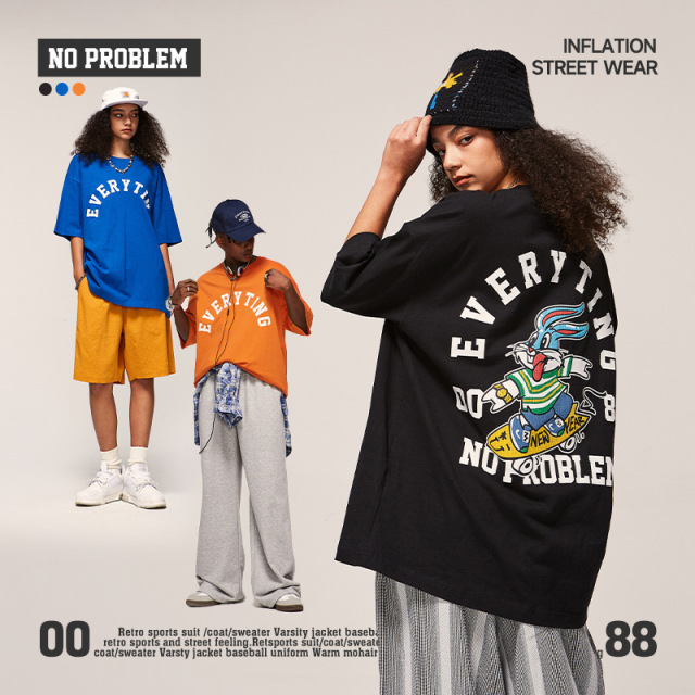 Hip-hop street loose rabbit print short-sleeved T-shirt-Happy Crown Clothing