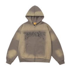 Men's inkjet gradient print hoodie jacket-Happy Crown Clothing