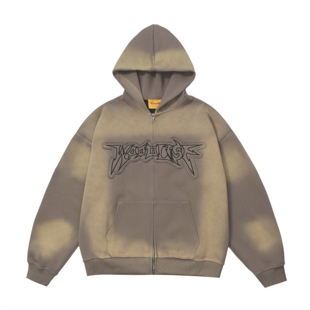 Men's inkjet gradient print hoodie jacket-Happy Crown Clothing