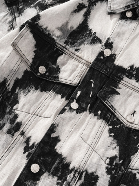 Ink-splashed tie-dyed men's denim jacket high street fashion brand