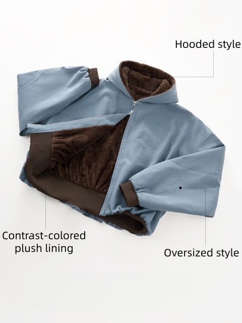 Streetwear Short plush zip-up hooded jacket