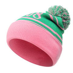 Custom pom pom beanies with jacquard logo