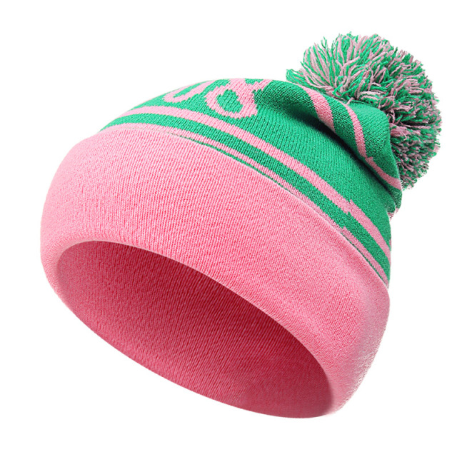Custom pom pom beanies with jacquard logo
