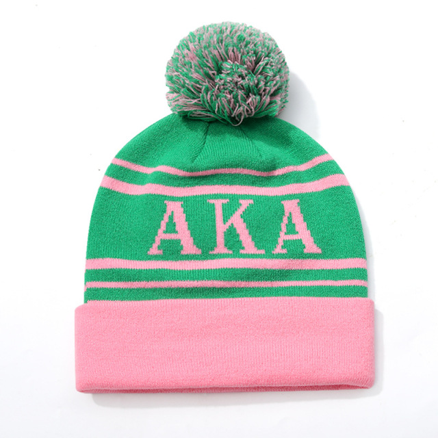 Custom pom pom beanies with jacquard logo