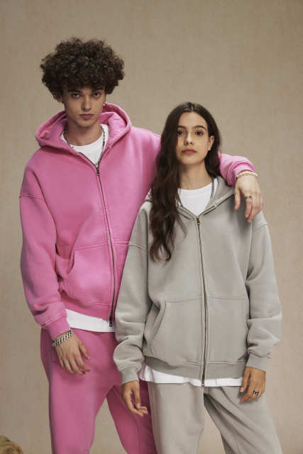 Unisex 360gsm Fleece Pink Washed Zipper Hoodie