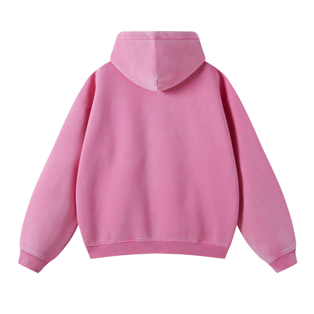 Unisex 360gsm Fleece Pink Washed Zipper Hoodie
