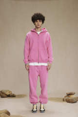 Unisex 360gsm Fleece Pink Washed Zipper Hoodie