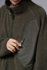 Spring and Autumn Fleece Spliced Stand Collar Zip Up Hoodie