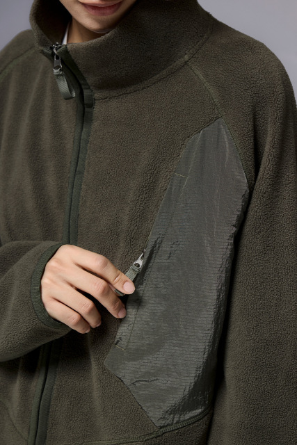 Spring and Autumn Fleece Spliced Stand Collar Zip Up Hoodie