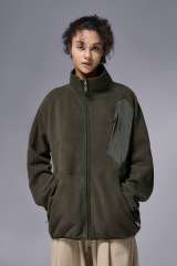 Spring and Autumn Fleece Spliced Stand Collar Zip Up Hoodie
