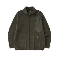 Spring and Autumn Fleece Spliced Stand Collar Zip Up Hoodie