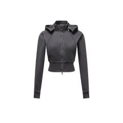 Women Slim-fit Crop Zip Hoodie