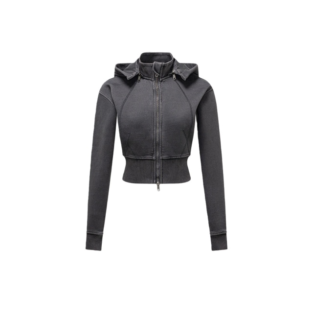 Women Slim-fit Crop Zip Hoodie