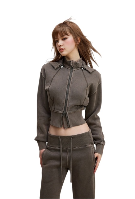 Women Slim-fit Crop Zip Hoodie