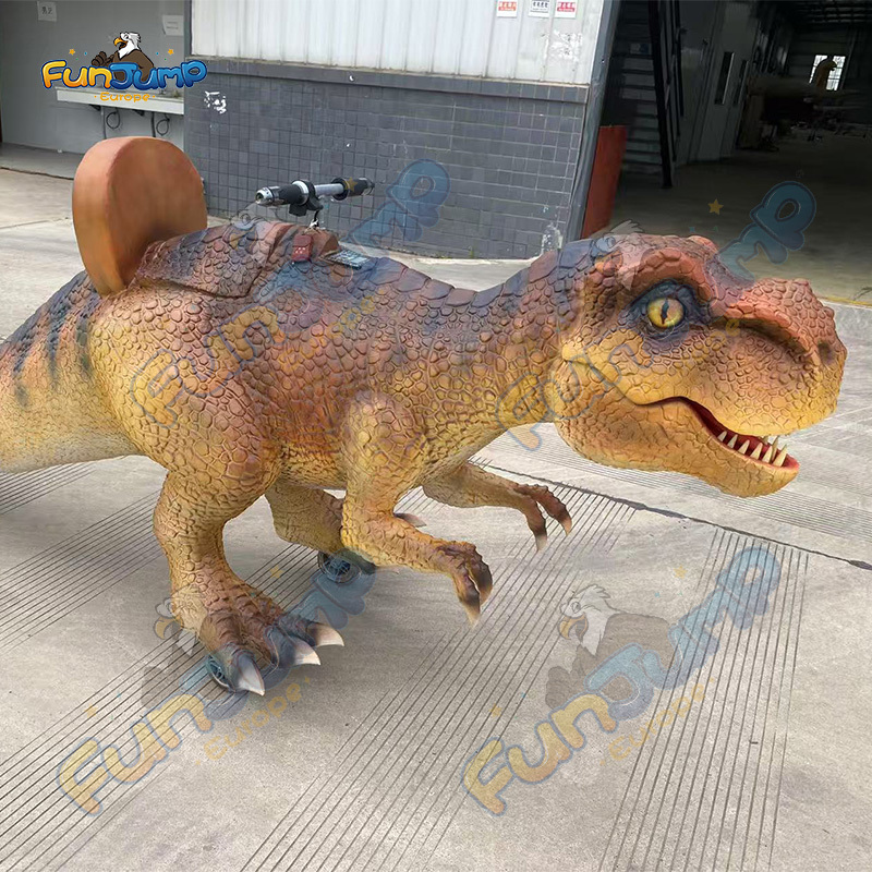 Affordable T-Rex-themed simulated four-wheel ride vehicles available for customization for shopping malls, dinosaur theme parks and amusement parks, and stage performances.